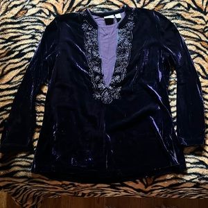 Chico’s Dark Purple Embroidered Velvet Top (fits Small/Med)
